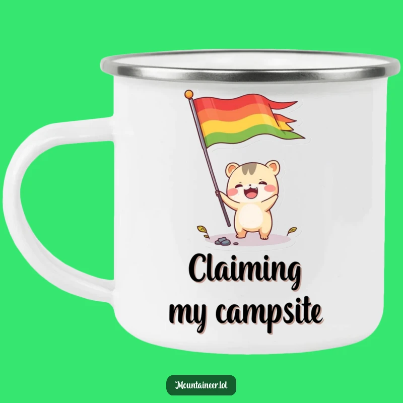 Funny Flag Camper's Mug: Creature Plants Flag on Adventures