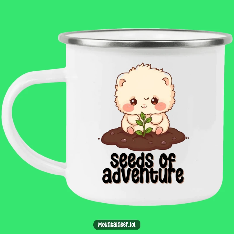 Funny Fluffy Camper's Mug: Cute Creature Plants Seeds on Your Outdoor Adventures