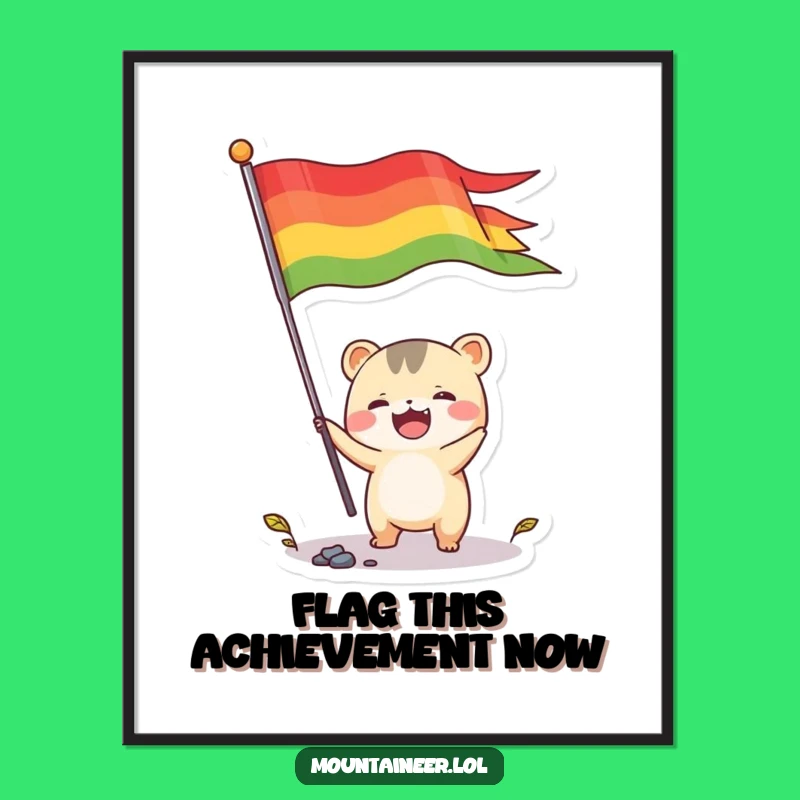 Funny Free Printable Wall Art: Flag Planting Creature, Quirky Downloadable Art