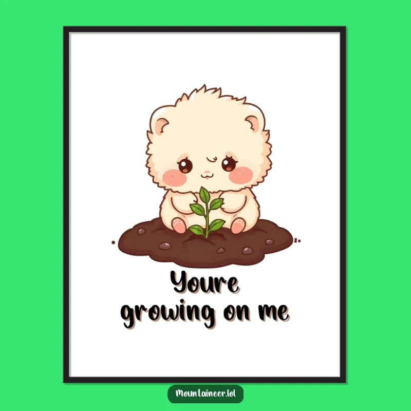 Funny Free Printable Wall Art: Fluffy Creature Planting Seed, Quirky Downloadable Art