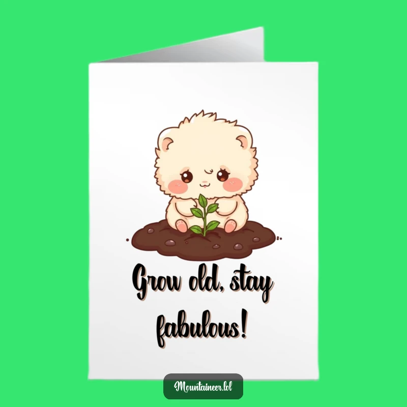 Funny Free Printable Birthday Card: Fluffy Creature Planting Seeds, Downloadable Gift