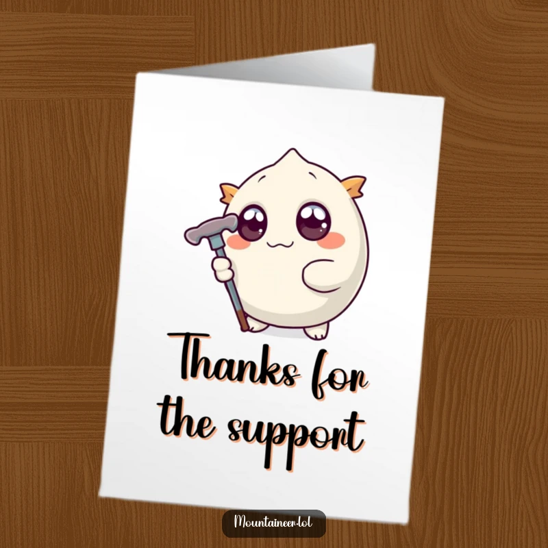 Funny Free Printable Thank You Card: round creature with wide eyes holding an ice pick, expressing thanks in a bold way.